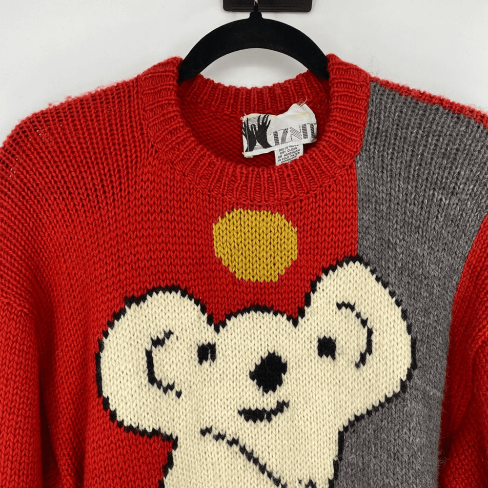 Vintage Kiznit Handmade Peru 100% Wool Intarsia Knit Sweater Red Princess Diana - Picture 9 of 15